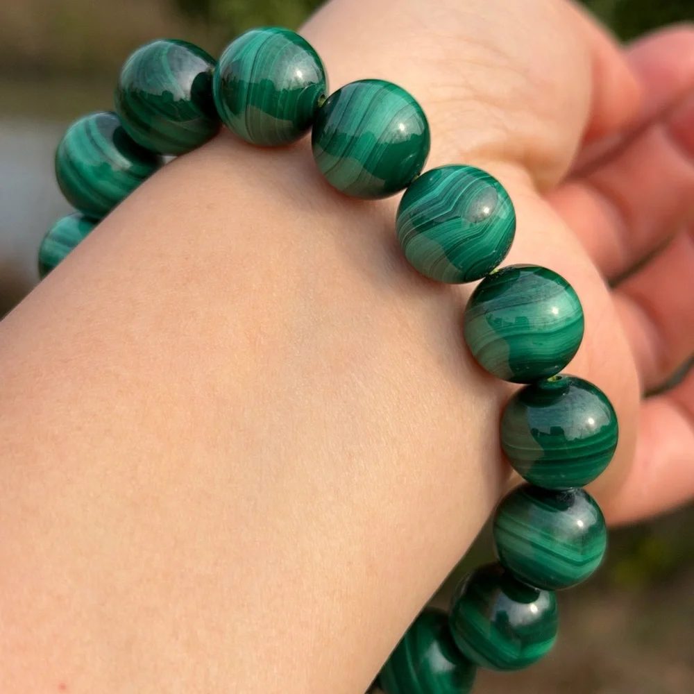 13mm stretchable high quality malachite bracelet 1088
